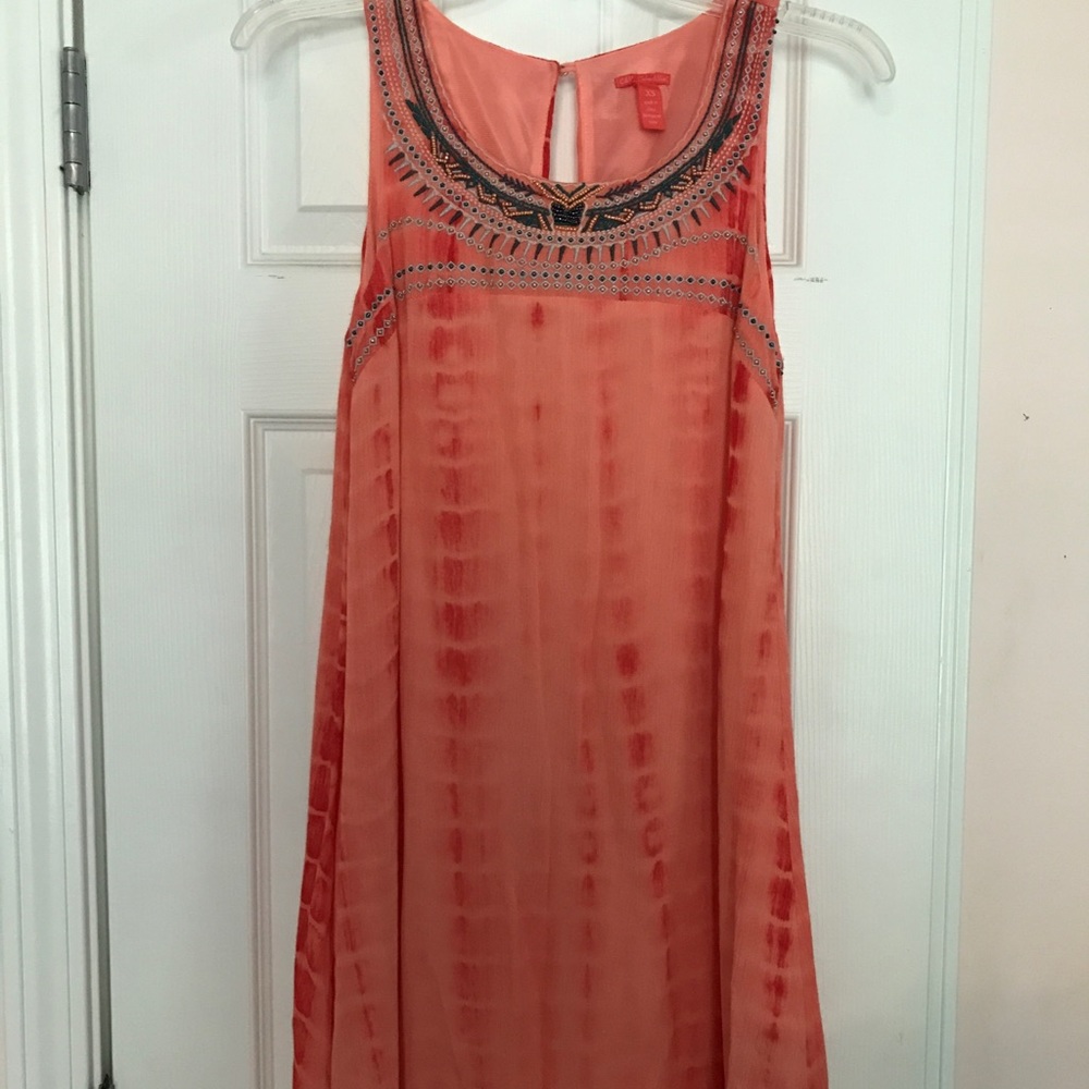 Peach colored tie dye dress